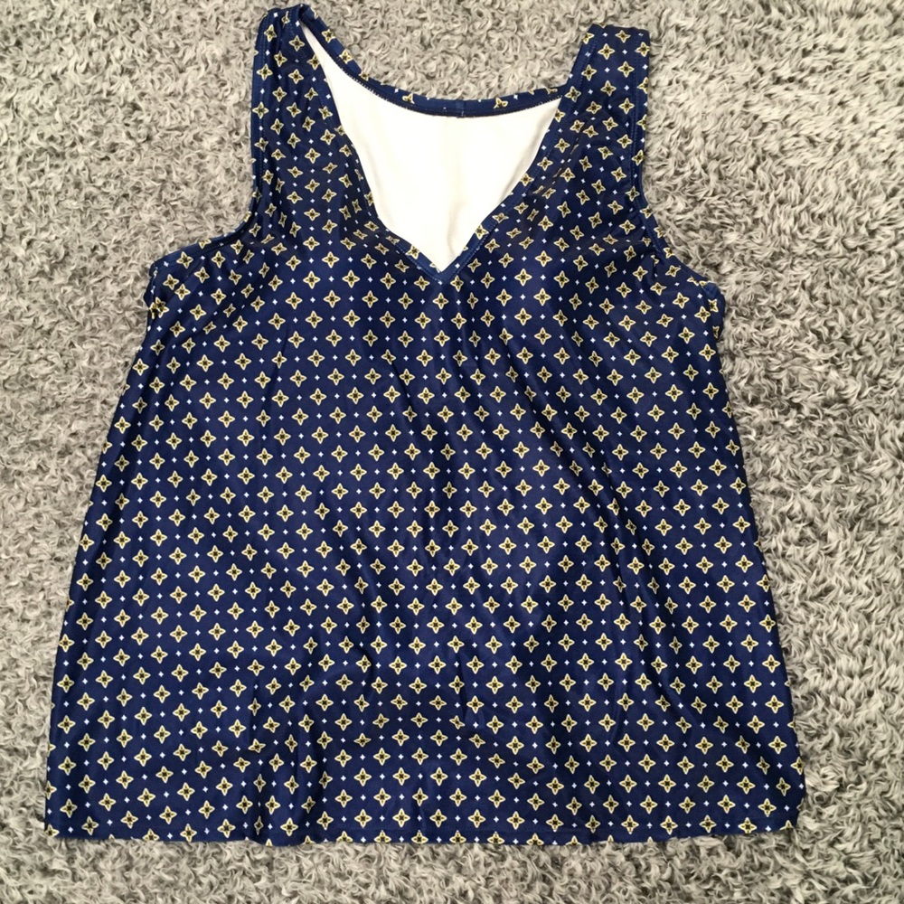 Kona Sol Women's Size M (8-10) Blue Print Built in Bra Re-Tie Knot Swim Top